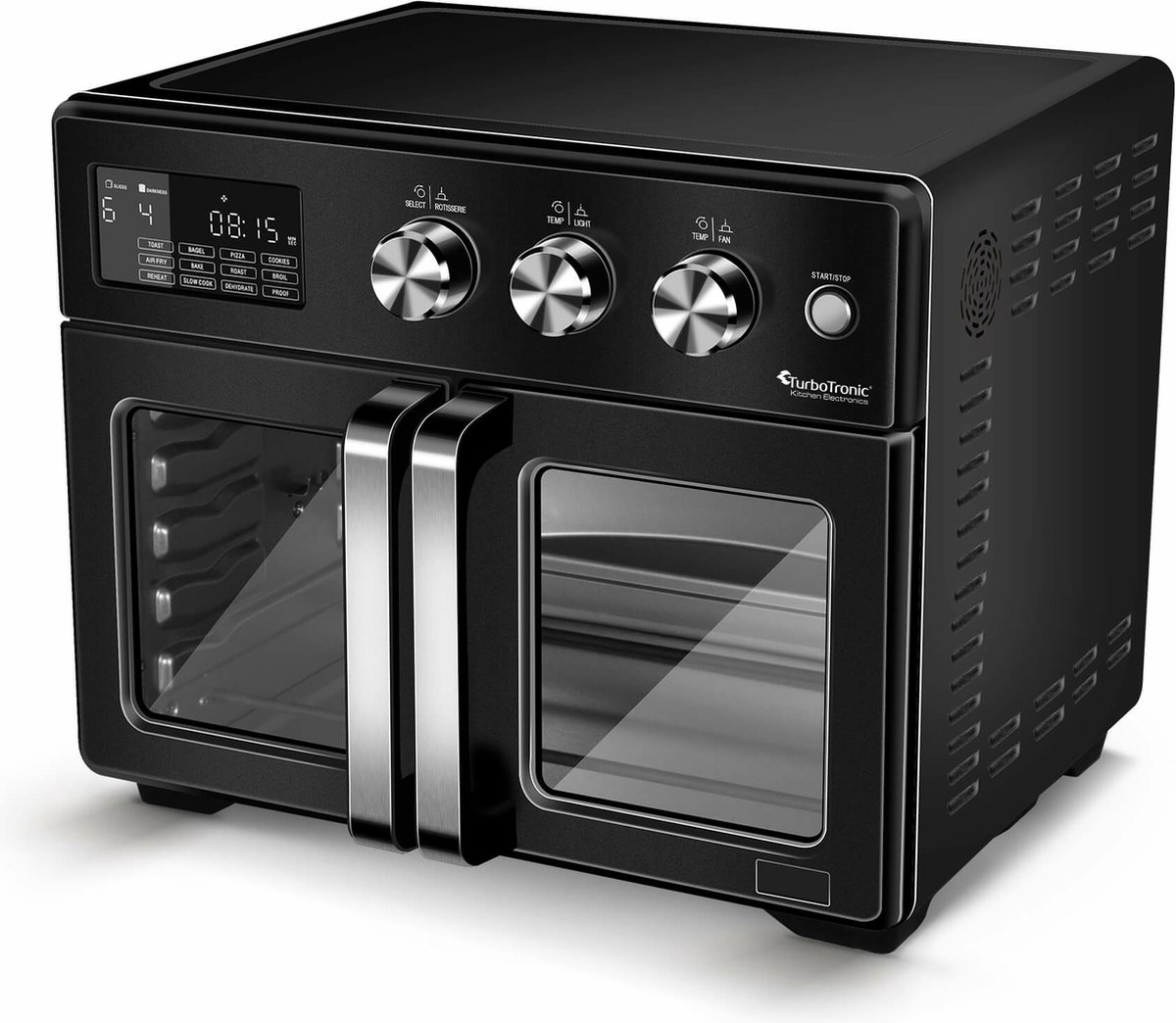 TurboTronic AFD32 Airfryer XXL en Oven – Dubbele Deur - 32 Liter – Extra accessoires - 12 kookprogramma's - Timer tot 99 min. - 25 tot 230 graden - Zwart - TurboTronic - €169,95