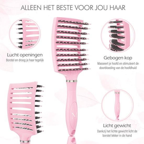 MOONIE'S® Anti-Klit Haarborstel - Curved - Roze