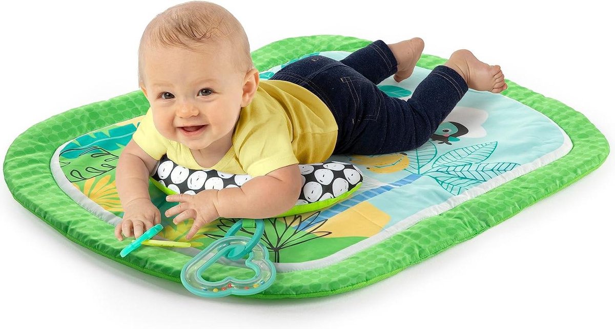 Easy Breezy Baby Tummy Time Activity Mat - Compact & Machine Wasbaar - 2 Afneembare Take Along Speelgoed - Pasgeboren +