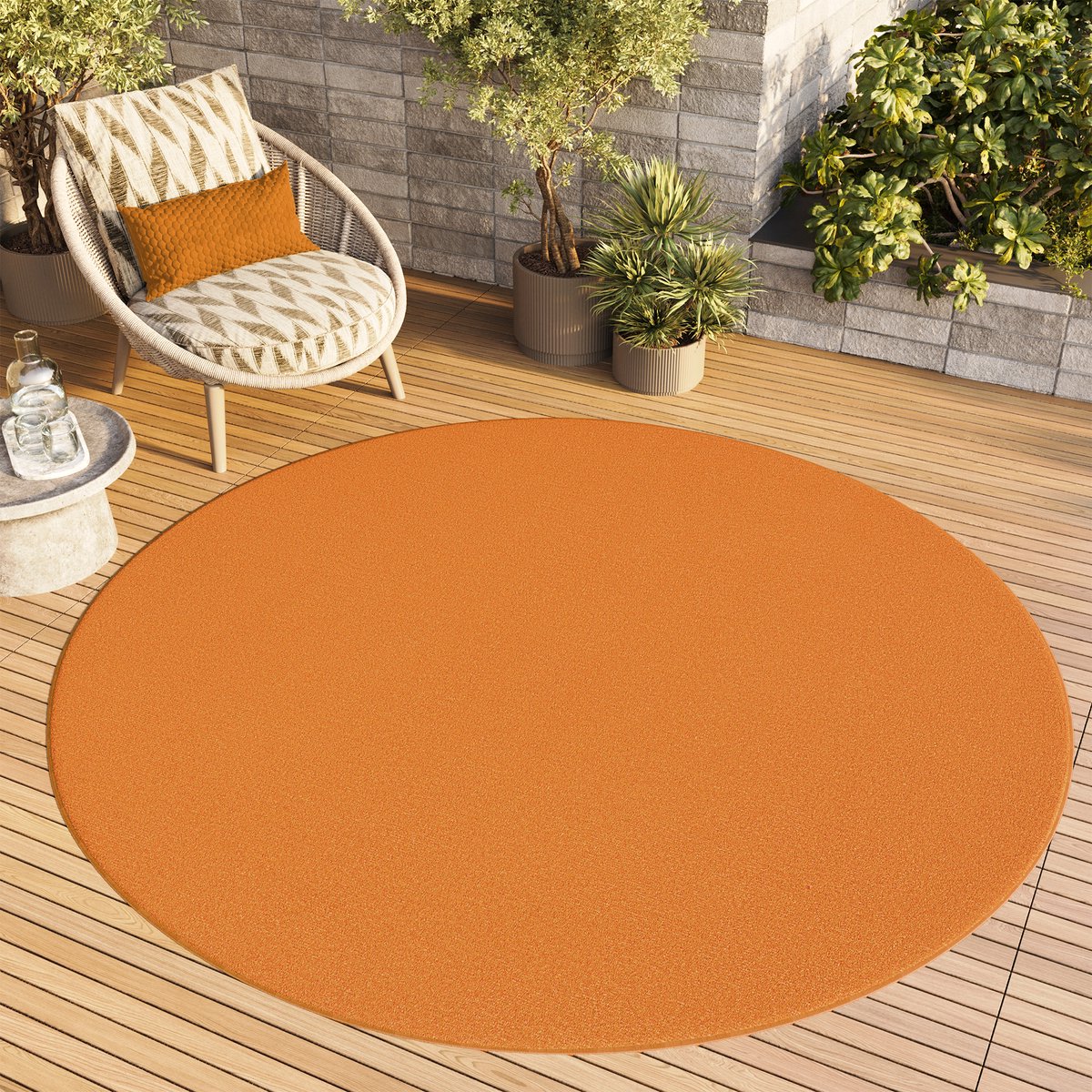 Tapiso Mono Rond Vloerkleed Oranje Laagpolig Effen Tapijt Maat- 120x120