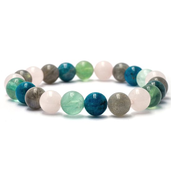 Bixorp Gems Apatiet + Labradoriet + Rozenkwarts + Fluoriet Armband - 8mm / 18cm - Om & Om Edelsteen Kralenarmband