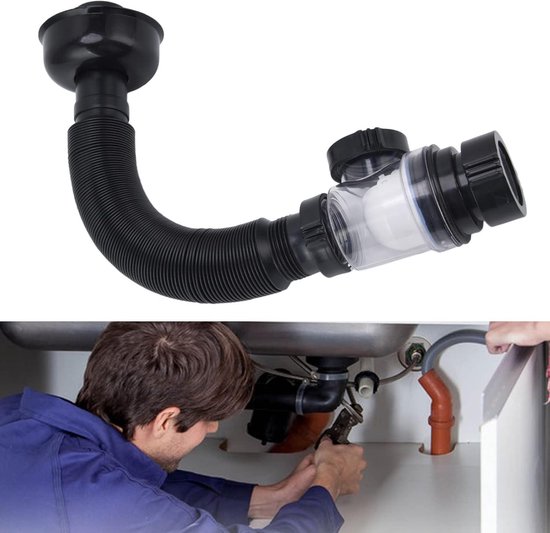 SHUY Afvoerpijpset voor wastafel, afvoer, geurdichte wastafel, afvoerset met flexibele afvoerslang en pop-up filter, afvoerstop, 300-1000 mm, kan worden uitgebreid