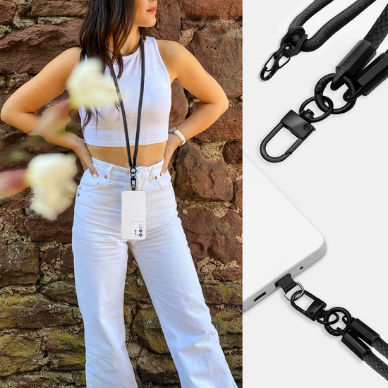 Chaîne de téléphone portable Cadorabo adaptée au HTC Desire 830 en NOIR avec cordon de sangle réglable à accrocher autour du cou