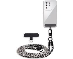 Cadorabo mobiele telefoonketting geschikt voor HTC WILDFIRE S in ZWART - WIT met verstelbaar riemkoord om om je nek te hangen