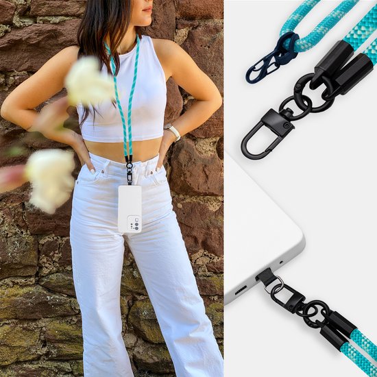 Chaîne de téléphone portable Cadorabo pour Fairphone 3 en VERT - JAUNE - Étui pour téléphone portable avec cordon de sangle réglable à accrocher autour du cou