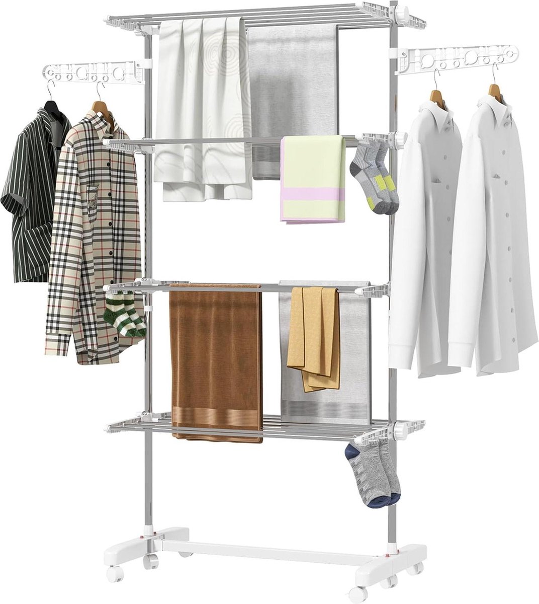 Goedkoopste Mobiel wasrek - droogtrek toren zijvleugels - inklapbaar op 3 of 4 niveaus wasrek