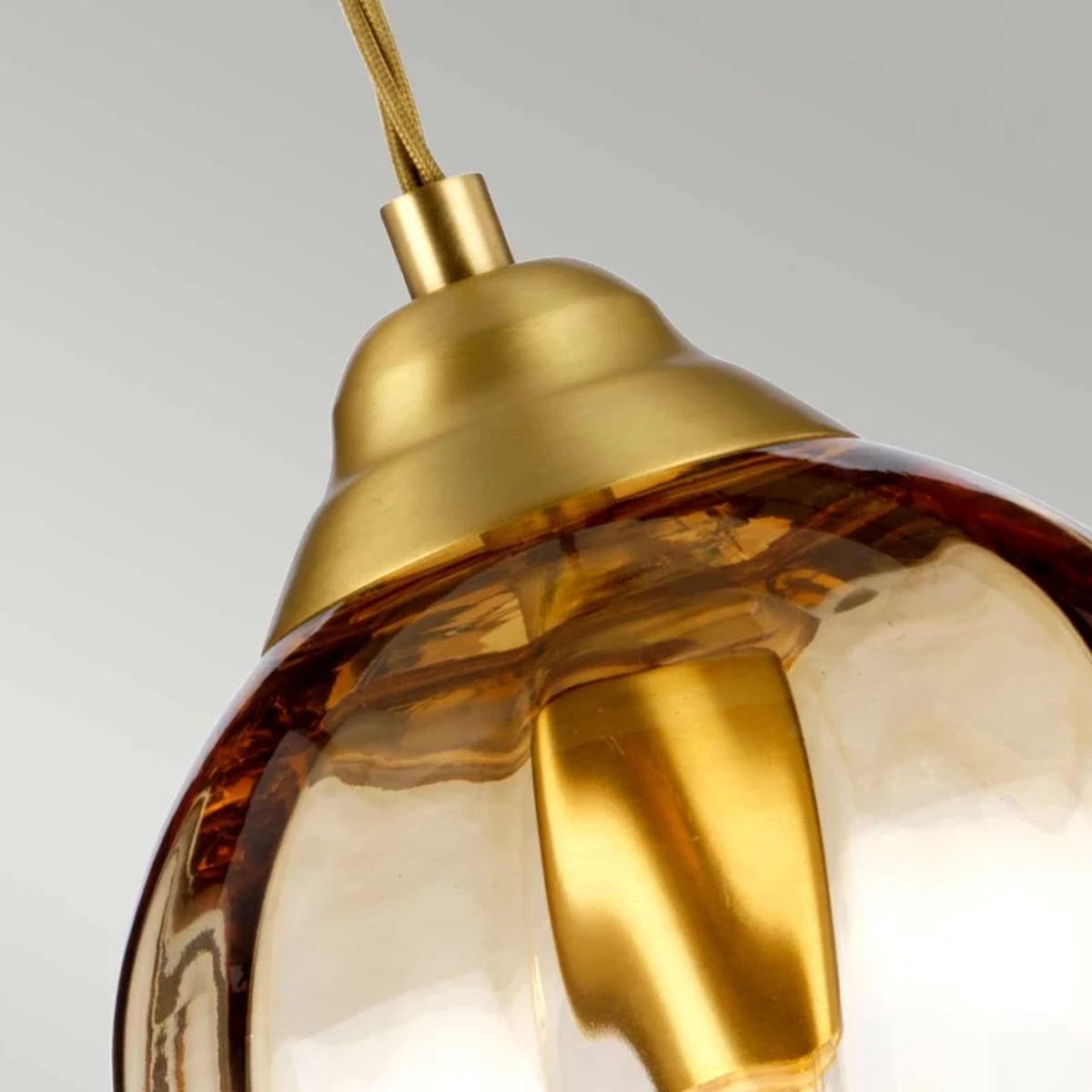 Elstead Lighting LED Hanglamp Tiber | 1X E27 Max 60W | Dimbaar | Brushed Brass/ Amber Glass