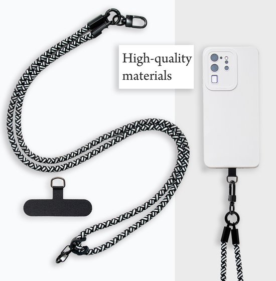 Cadorabo mobiele telefoonketting geschikt voor Samsung Galaxy S23 in ZWART - WIT met verstelbaar riemkoord om om je nek te hangen