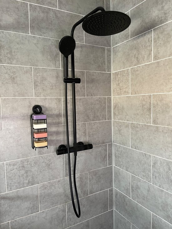 Porte-savon mural en acier inoxydable noir, panier porte-éponge auto-adhésif pour douche, évier et salle de bain, support savon moderne durable | Leroy Merlin