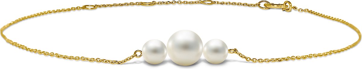 Miore Pure Armband Dames - 14 Karaat Goud - Met Zoetwaterparels - Handgemaakt Schakelarmband - 22 cm