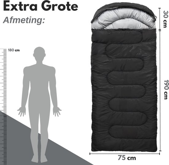 Vertrex Peak Comfort Mummy Slaapzak Extra Warm - Slaapzakken Volwassenen - Kamperen - Zwart van Vertrex — afbeelding 3