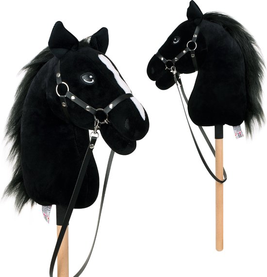 Foto: Pink papaya hobby paard met halster en trens stokpaardje voor hobby horsing paard om op te rijden voor kinderen