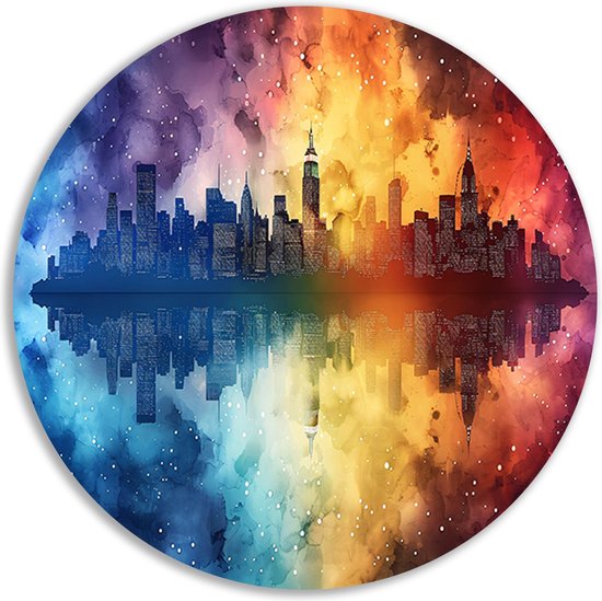 Cercle de mur de ville - Échelles murales de paysage - Échelle murale Bâtiments - Peinture de campagne - Cercle mural - Cercle mural d'art en aluminium 60x60 cm