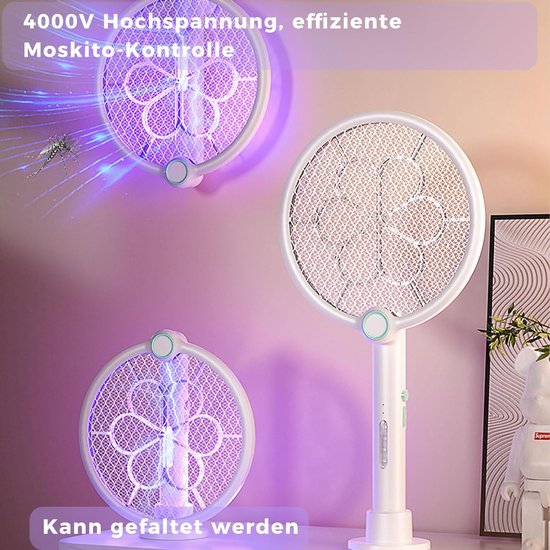 2-Pack GeckoMan Oplaadbare Elektrische Vliegenmepper Elektrisch met Rotondeerbare Kop Mosquito Killer Electric Fly Swatter Spinnenvanger Anti Muggen, Met 2 Telescopische Verlengingen