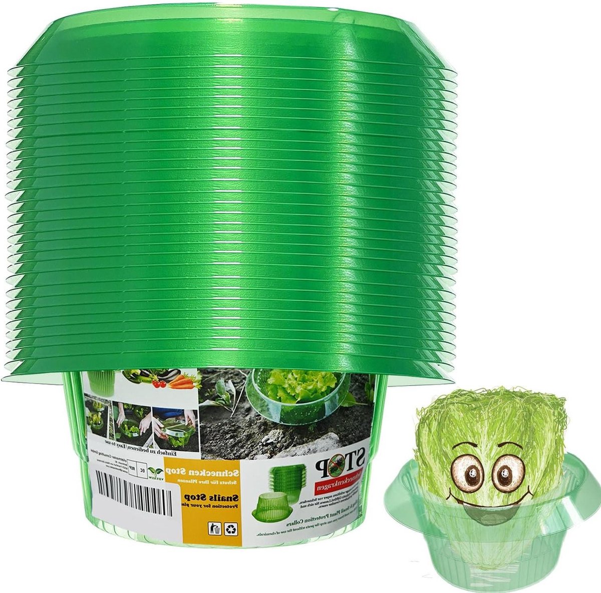 Pack of 30 Snail Collars - Effective Snail Repellent Rings for Lettuce Plants and Cabbage - Chemical-Free Snail Protection Ring Green