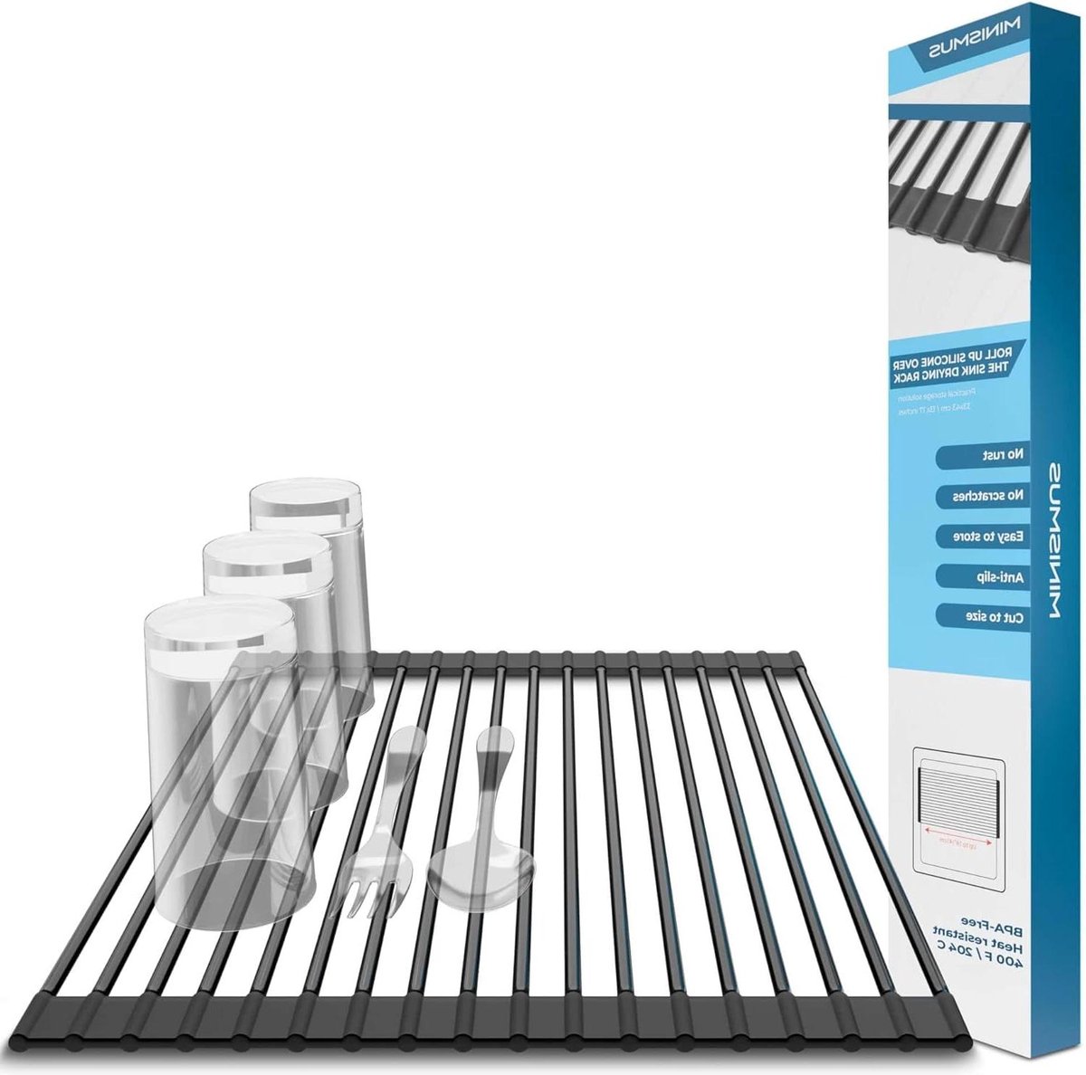 Goedkoopste Minismus Universeel droogrek servies siliconen ommanteld roestvrij staal 18 buizen oprolbaar afdruiprek hittebestendig vaatwasmachinebestendig accessoires 33 x 43 cm - keukenorganisatie compact dish drying rack