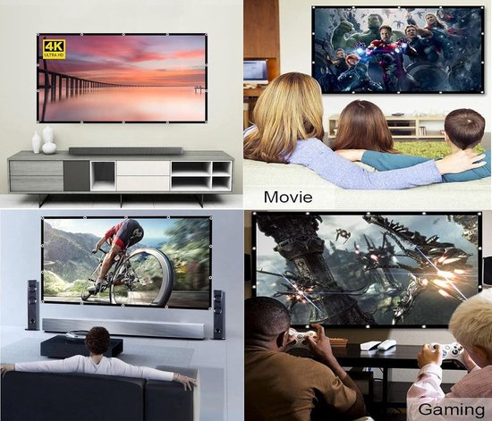 Opvouwbaar 72 inch projectorscherm, 4k 16:9 anti-vouw draagbare projector met zwarte filmschermen, buitenprojectorscherm naar beneden te trekken voor thuisbioscoop kantoorgebruik, wandgemonteerd