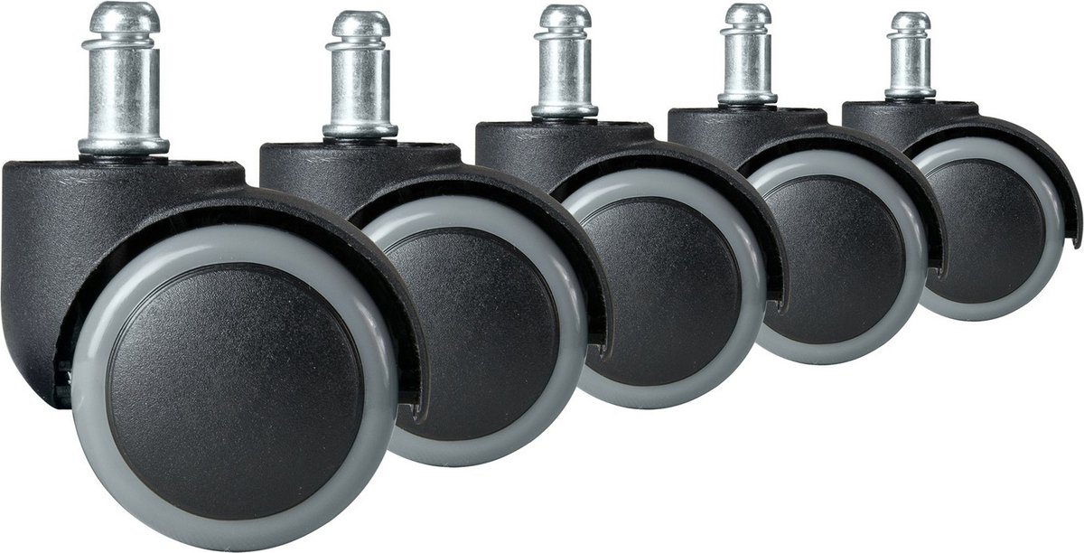Rubberen wielen voor bureaustoelen -5 stuks - grijs