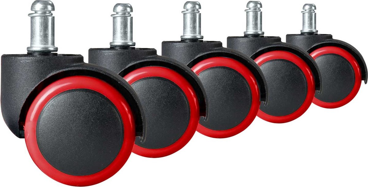 Rubberen wielen voor fauteuils - zwart en rood - 5 stuks