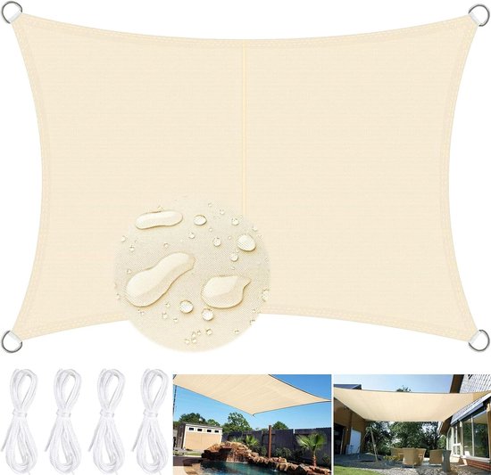 Waterdicht Zonnezeil Rechthoekig 2 X 3 Meter – 98% UV-bescherming, Met D-ringen En Bevestigingsset – Ideaal Voor Terras, Balkon, Zwembad En Speelplaats – Oxford Stof
