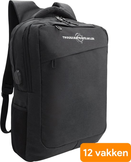 Rugzak – Anti-diefstal Rugzak met laptopvak – Schooltas – Waterafstotend – Rugzak laptop – Daypack – USB oplaadpoort – 17 inch Laptop rugzak - Zwart