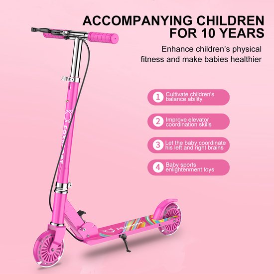 Roze kinderstep met een uitleg over de voordelen voor de ontwikkeling van kinderen.