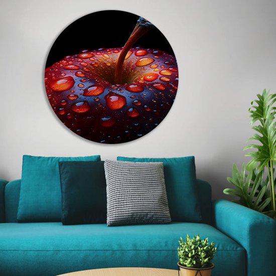 Appel wandcirkel - Fruit wandschalen - Wandpaneel Waterdruppels - Schilderijen industrieel - Schilderij rond - Muur kunst muurcirkel forex 50x50 cm