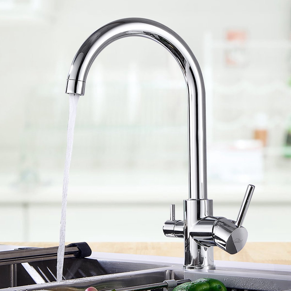 Auralum max Keukenkraan - Keukenkraan 3-wegkraan met osmosesysteem waterfilter drinkwaterkraan - Kraan Keuken - Mengkraan Keuken - Keukenkranen Chroom