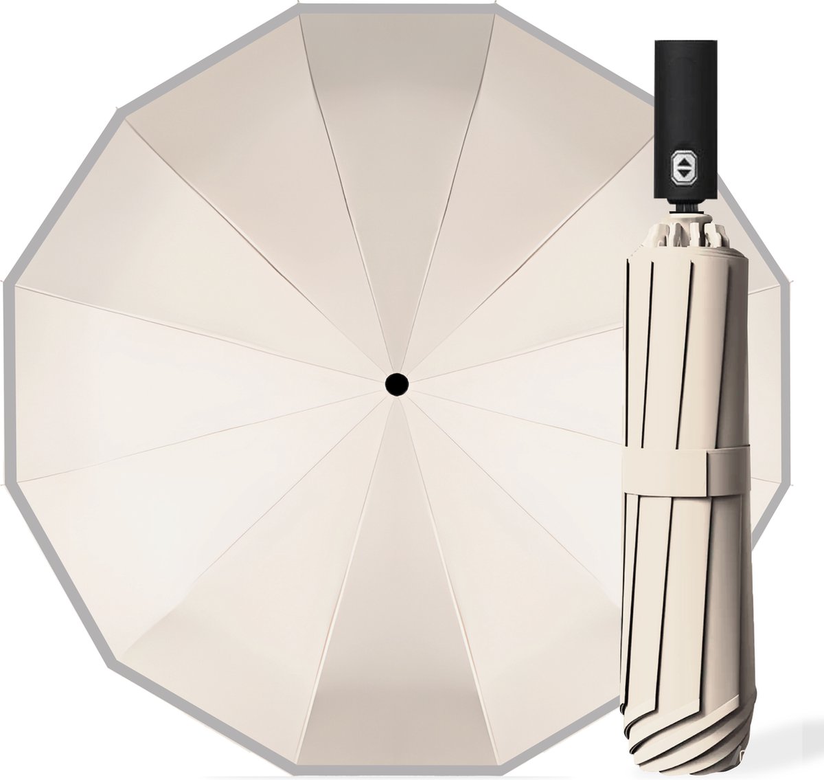 Bol.com Kaaiman® Stormparaplu Opvouwbaar Reflecterend - Off-White - 12 Panelen - Windproof - Creme - Beige - Paraplu - 1 Knop be... aanbieding