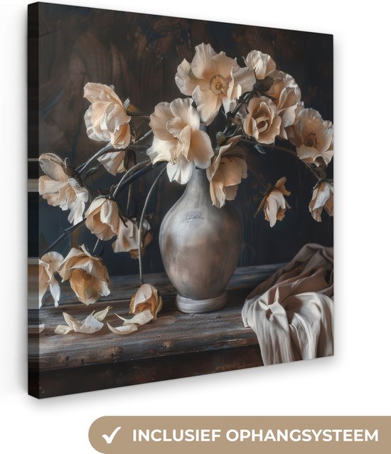 Peinture sur toile 50x50 cm - Décoration murale Fleurs - Vase - Art - Nature morte - Décoration murale murale salon - Décoration chambre - Accessoires de chambre - Peintures