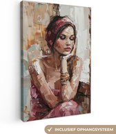 Canvas schilderij 80x120 cm - Wanddecoratie Vrouw - Verflook - Portret - Modern - Muurdecoratie woonkamer - Slaapkamer decoratie - Kamer accessoires - Schilderijen op canvas