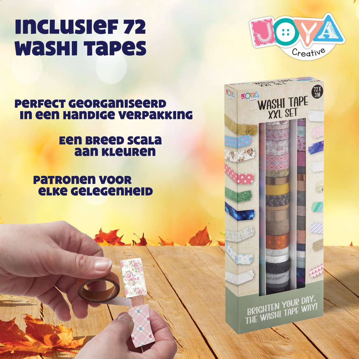 Washi Tape 72pcs - bullet journal accesoires - 3 meter per rol - Verschillende Designs - Stickers & Tapes - Journaling - Stickers Bullet Journal - Joya Creative — afbeelding 3