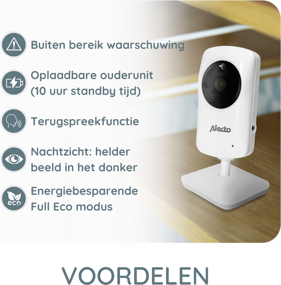 Afbeelding 3 van Alecto DVM-64 - Babyfoon met camera - Temperatuurweergave - Wit