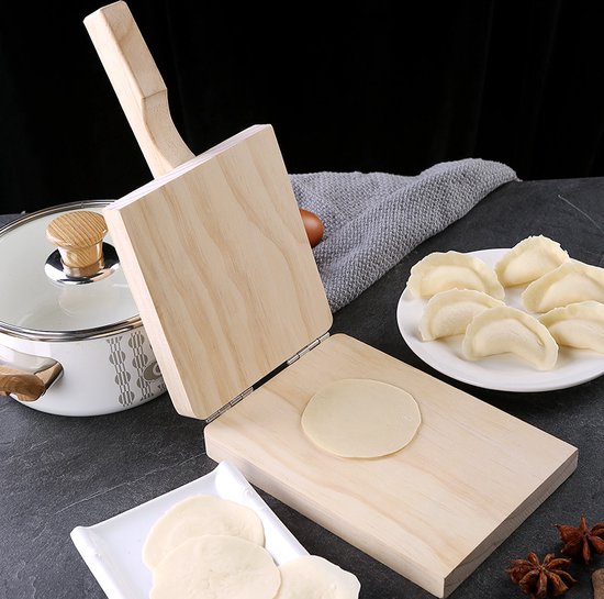 Foto: Tortilla pers ook geschikt voor maken taco s burrito wrap dumplings en taartbodems duurzaam gebruik natuurlijk massief hout 15 17 cm