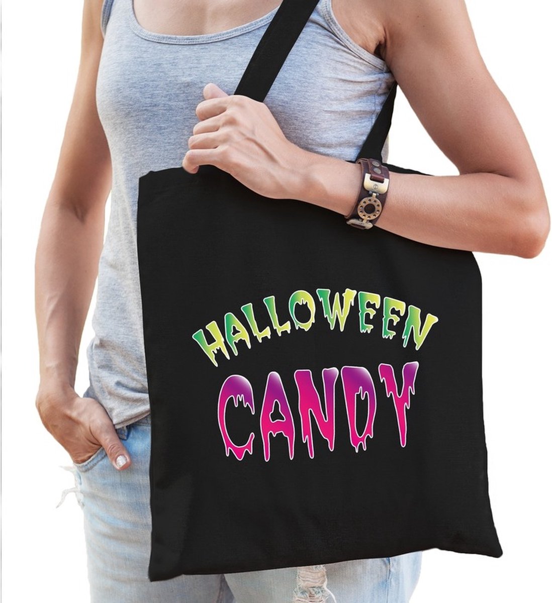 Halloween candy snoeptas zwart voor dames - horror snoepzak/candyzak