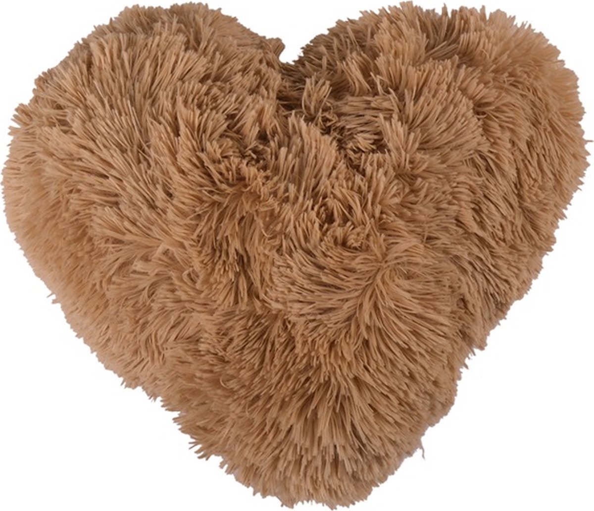 Linen & More Side Heart Kussen Sand | 40 X 40 | Sierkussen Voor Woonkamer Of Slaapkamer Bruin