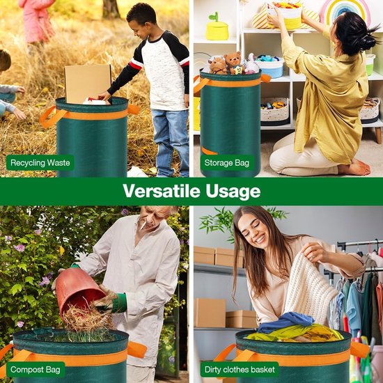 3 tuinafvalzakken, 120 liter, bladzak, tuinzak met deksel en handgrepen, grote, stabiele tuinzakken, bladverzamelaar, zelfstaande afvalzak, stabiele groene snijzakken voor gras, bladeren van Glorytec — afbeelding 5