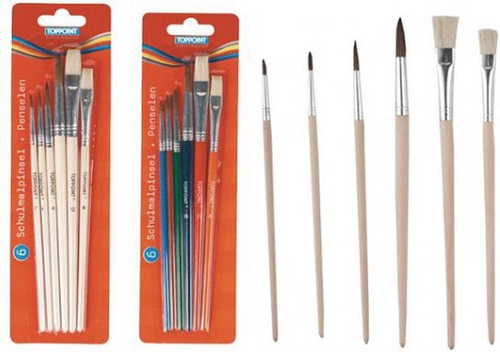 TipTop Hobby Penselen set - 6x stuks - maat 2 t/m 12 - kwasten - verven