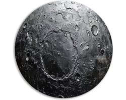 Maanoppervlak rond schilderij - Heelal wandpaneel - Wanddecoratie rond Crater - Woonkamer decoratie industrieel - Rond schilderij - Woonkamer decoratie muurcirkel forex 50x50 cm