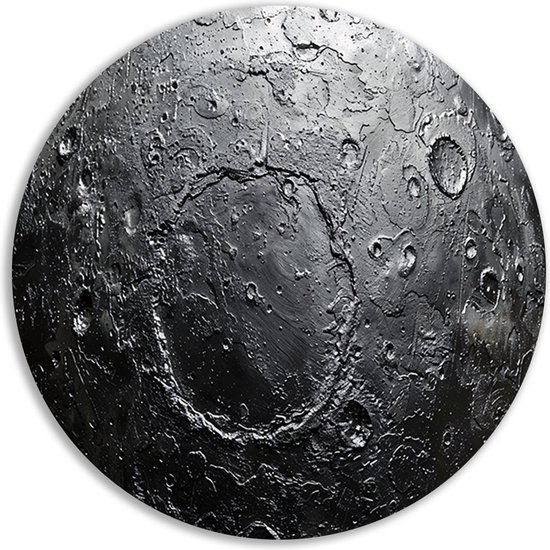 Maanoppervlak rond schilderij - Heelal wandpaneel - Wanddecoratie rond Crater - Woonkamer decoratie industrieel - Rond schilderij - Woonkamer decoratie muurcirkel forex 50x50 cm