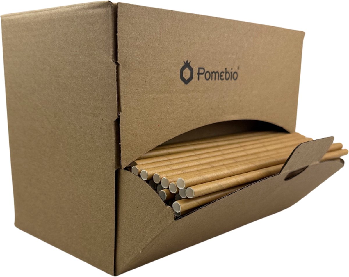Pomebio papieren rietjes - kraft - 6x195 mm - dispenserbox à 500 stuks