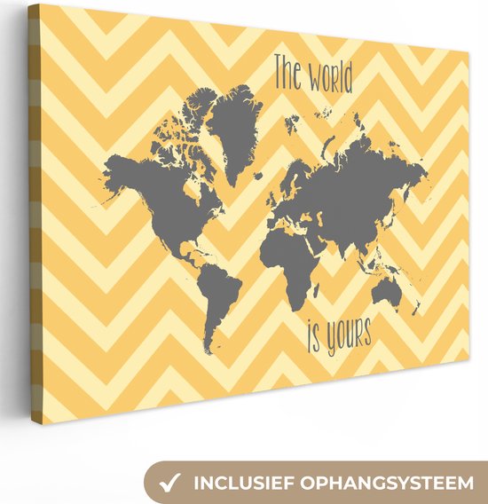 Peintures sur toile - Wereldkaart - Grijs - Motif - 150x100 cm - Décoration murale