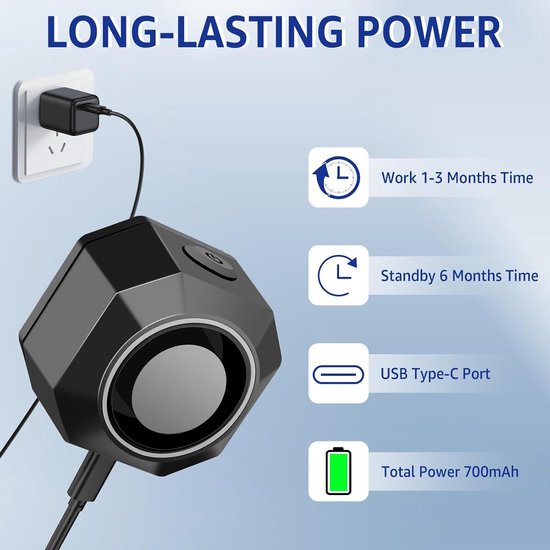 USB Oplaadbaar Draadloos Alarm voor Fiets Motorfiets 110dB Waterdicht Trilalarm Alarmsysteem - Beugels Inbegrepen Fatbike slot van Zeerkeer — afbeelding 4