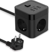 Power Strip Cube USB Multiple Socket 3 Plugs and 3 USB with Switch for Office Home - Black