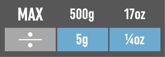 Close-up van een zwarte Salter wijzerplaat met rode wijzer, 5g-indicaties voor nauwkeurige metingen.