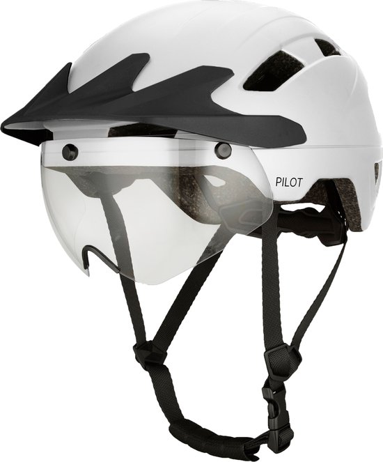 Foto: Gooff pilot 4 in 1 speed pedelec helm met afneembaar vizier en regencap transparant vizier lichtgewicht snorfiets helm nta gecertificeerd speedpedelec helm maat m wit voor vrouwen en mannen