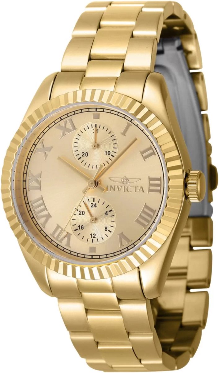 Invicta Specialty 47445 Dames Horloge - Waterdicht - Analoog - Quartz Uurwerk - Roestvrij Staal met gouden Wijzerplaat - 36mm