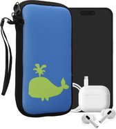 kwmobile hoesje voor smartphones L - 6,5" - hoes van Neopreen - Walvis silhouet design - neon groen / blauw - binnenmaat 16,5 x 8,9 cm