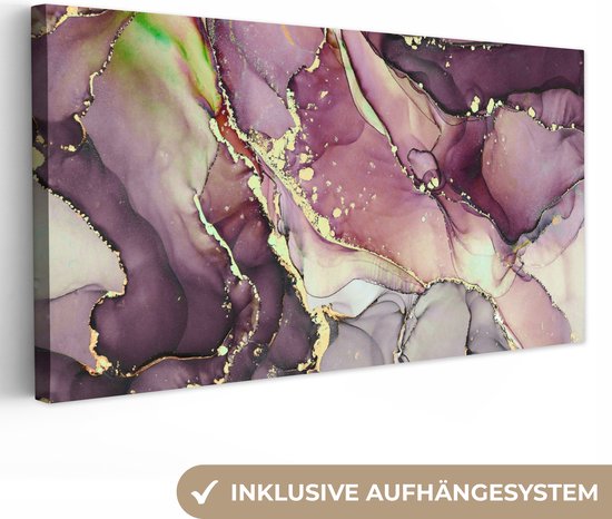Peinture sur toile 160x80 cm - Décoration murale Marbre - Rouge - Violet - Or - Décoration murale murale salon - Décoration chambre - Accessoires de chambre - Peintures
