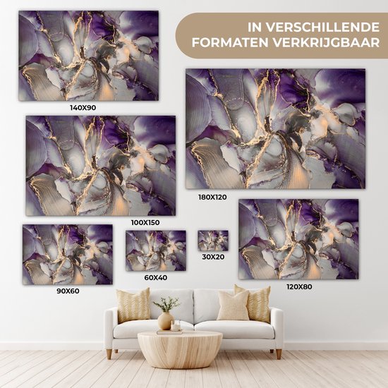 Toile Peinture Or - Violet - Marbre - 140x90 cm - Décoration murale